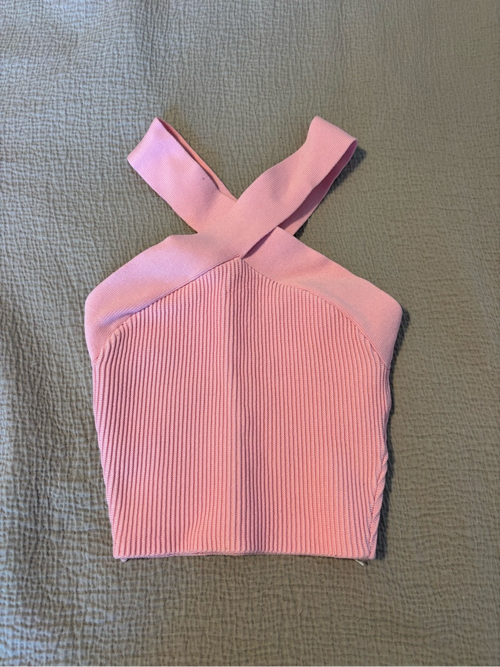 Aritzia Pink Ribbed Cross-Back Cropped Halter Top